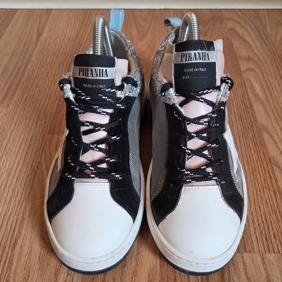 Piranha Low Top Distressed Glittery Leather Casual Sneakers Shoes Size EU 37 - Picture 2 of 16